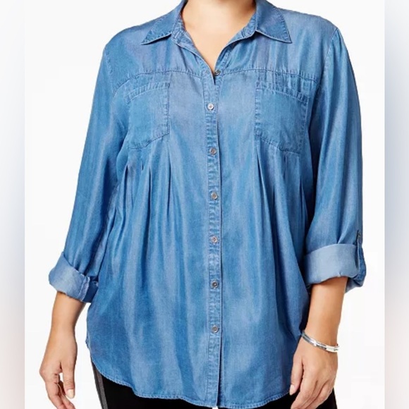 Style & Co Chambray Relaxed Fit Soft Denim Button Up Top Size 0X - Picture 1 of 9